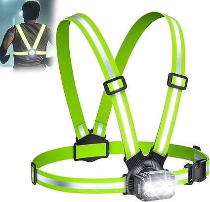 500LM High-Visibility Running Lights for Runners with 7 Modes, Adjustable 45° Beam, 360° Reflective Vest & IPX4 Waterproof Running Vest Headlamp for Night Walking/Cycling, 3.5-20Hrs Runtime