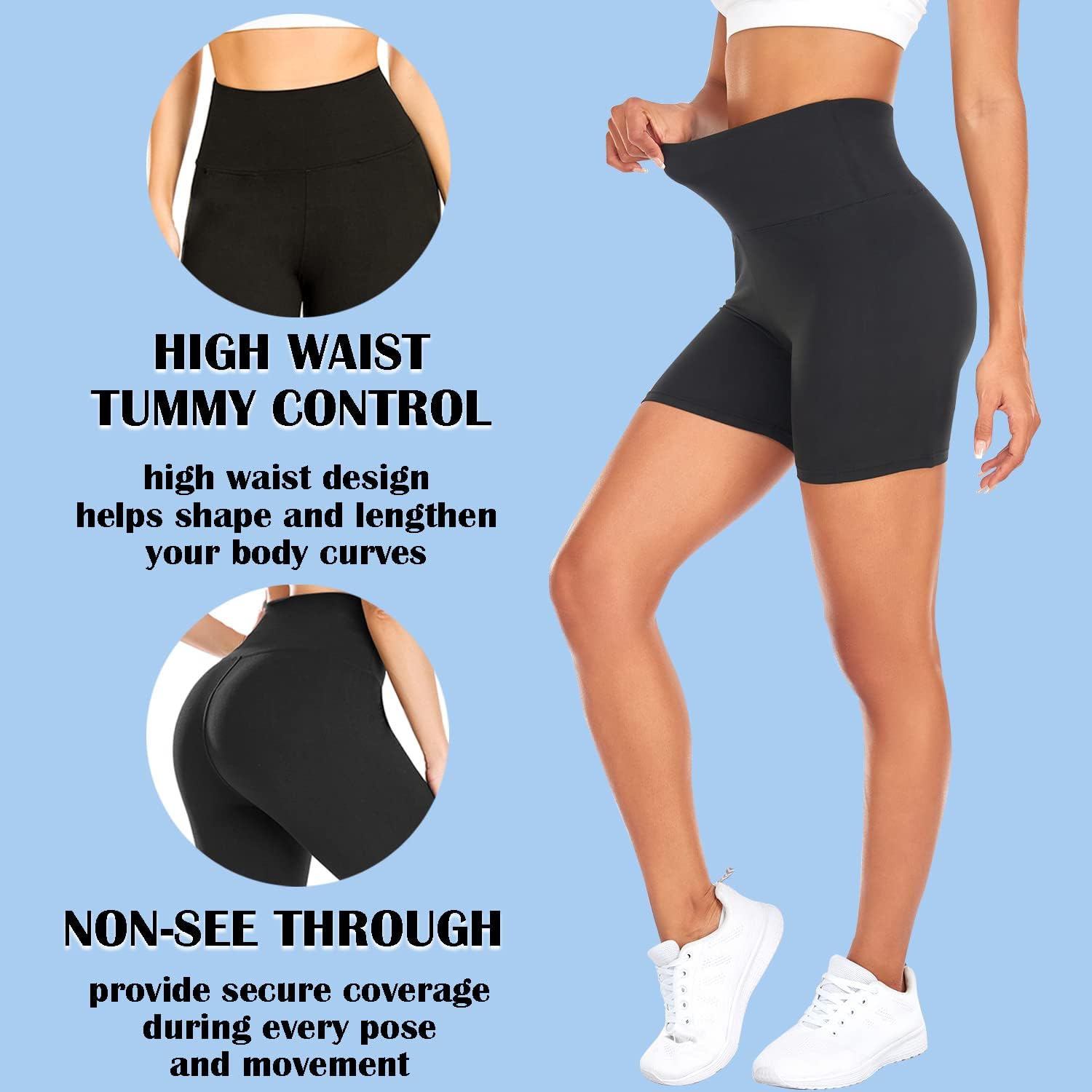 FULLSOFT High Waisted Biker Shorts for Women-5" Tummy Control Fitness Athletic Workout Running Yoga Gym Shorts