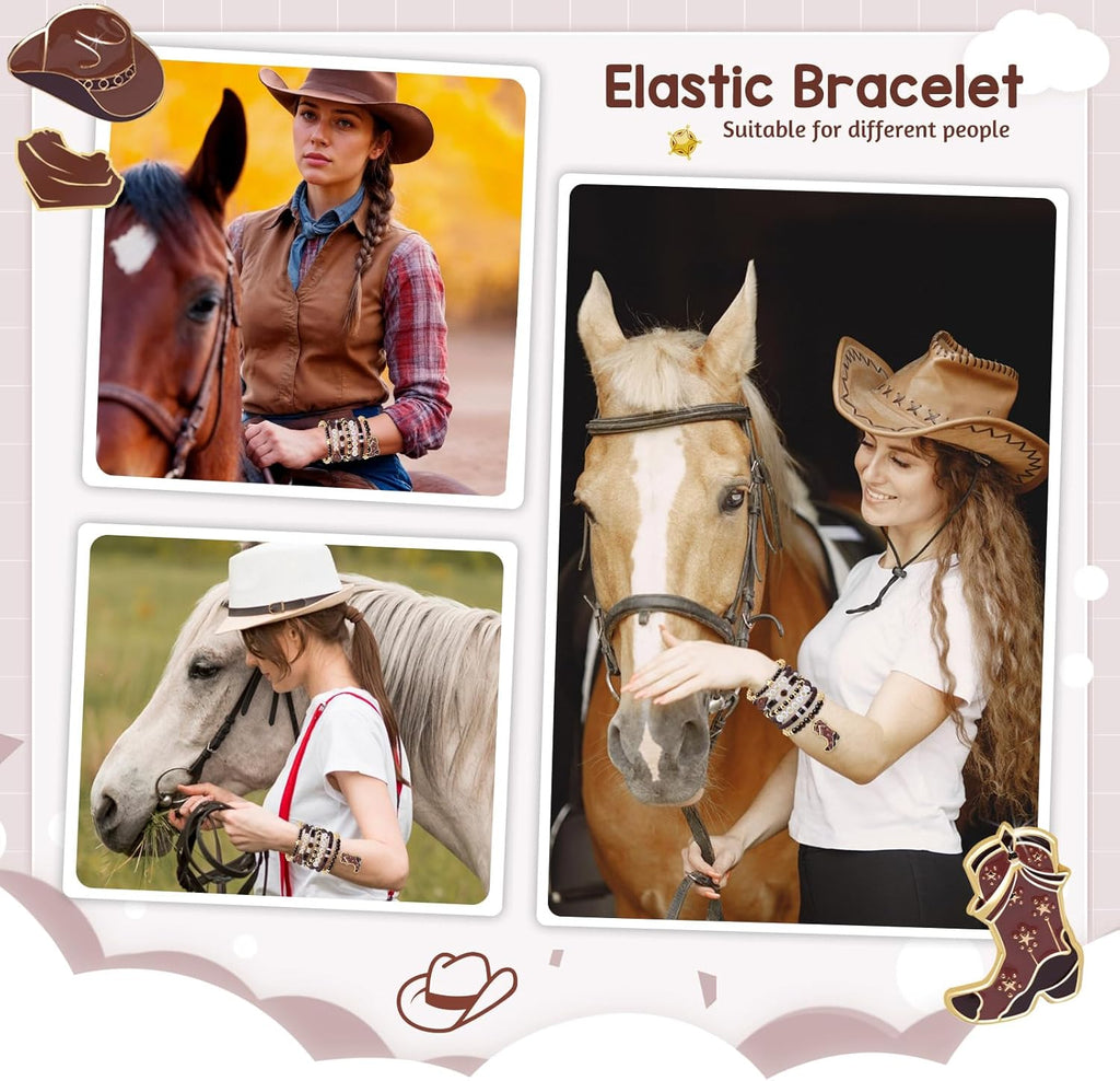 Artlunar Western Cowgirl Beaded Stretch Bracelets, Stackable cowgirl hat boot accessories, Bohemian Jewelry for Women Girls Teens Christmas Birthday Gift