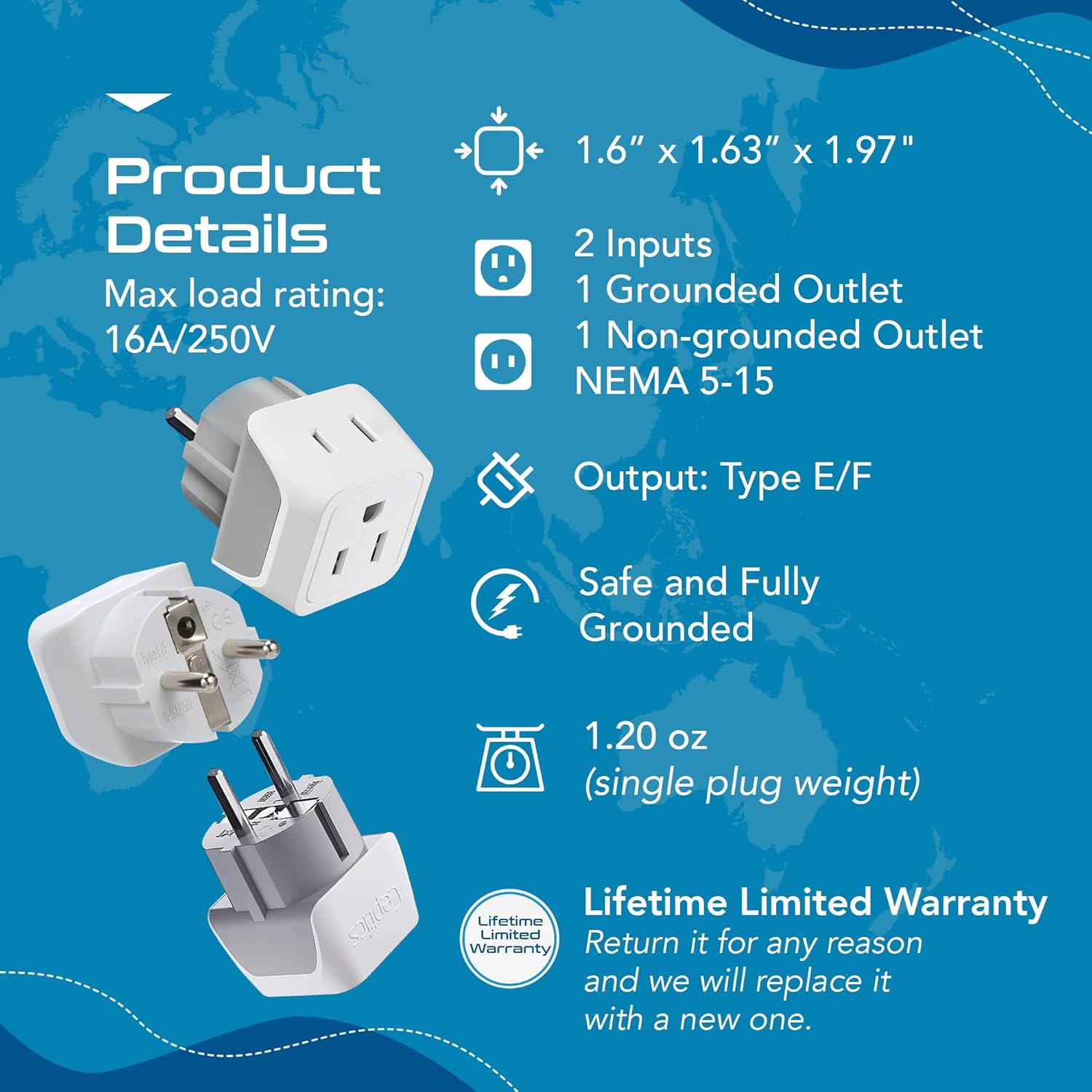 Ceptics Universal Travel Adapter, 35W International Power Adapter with PD & QC 3.0 Dual USB-C, 3 USB Travel Adapter Worldwide, Type I C G A Outlets 110V 220V A/C - EU Euro US UK (11-KU)