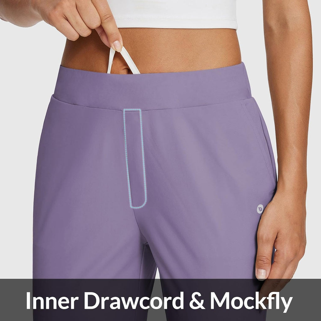 baleaf Womens Travel Pants Lightweight Stretch with Zipper Pockets Petite Ankle Dressy Golf Work Business Casual Slacks