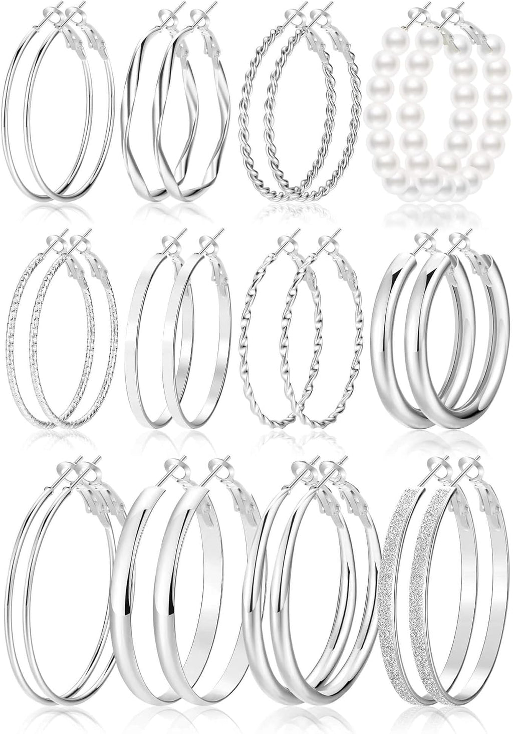 Gold Hoop Earrings Set for Women, 12 Pairs Hypoallergenic Large/Big Thin Thick Gold Hoops Earrings Loop Pack for Jewelry Gift 40mm/50mm