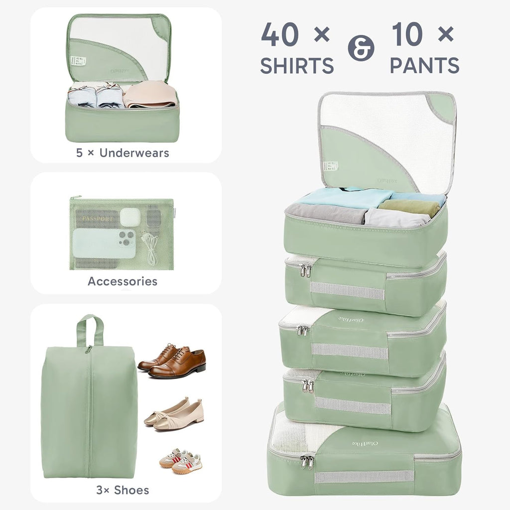 10 Set/8 Set Packing Cubes for Travel, Gifts for Women Mom,Anti-Tearing Suitcase Organizer for Luggage with Shoe & Hanging Toiletry Bag,OlarHike Vacation Essentials & Accessories for Cruise Ship,Cream