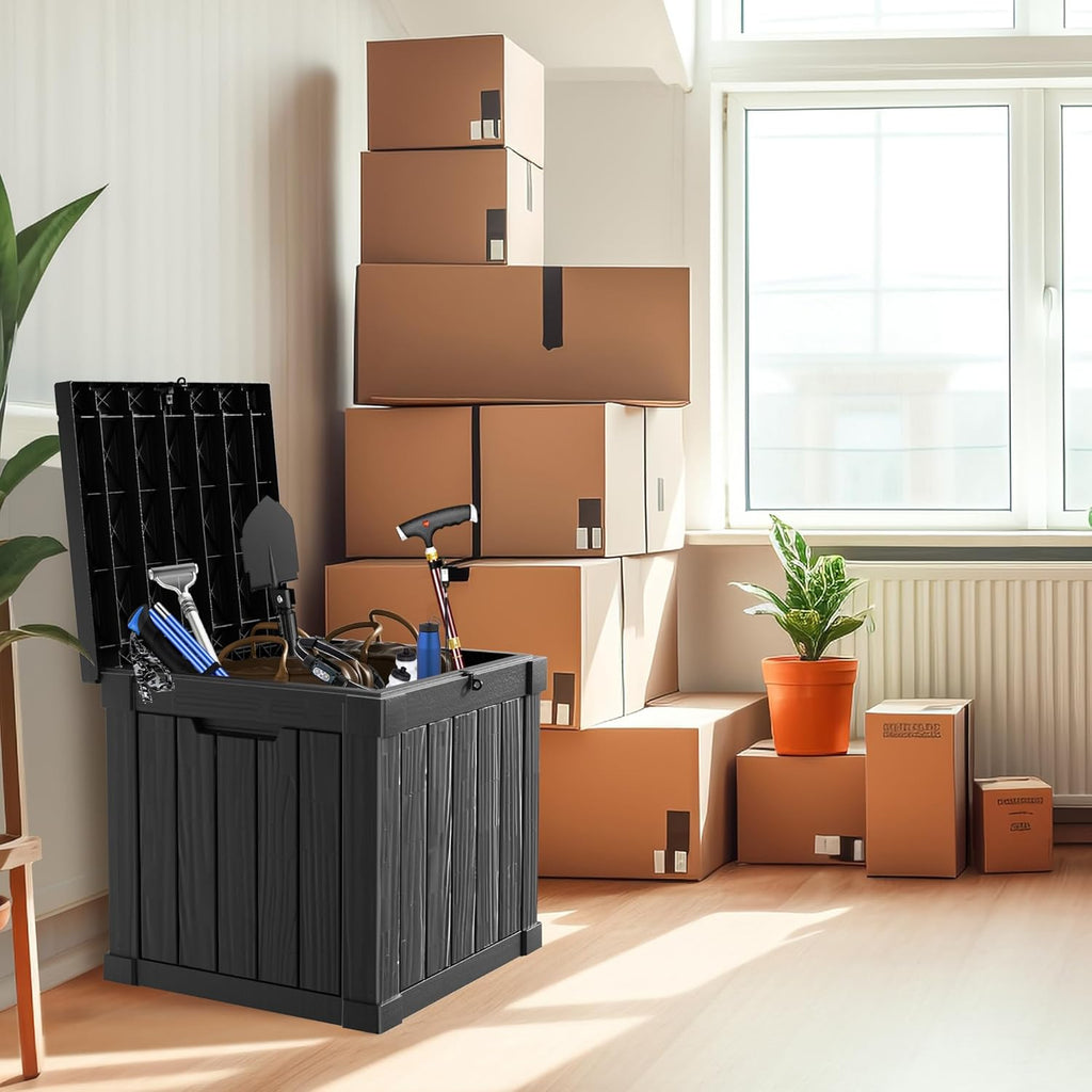 80 Gallon Resin Deck Box, Lockable Patio Outdoor Storage Box for Furniture, Garden Tools and Tools Storage, Waterproof Outside Storage Box - Black