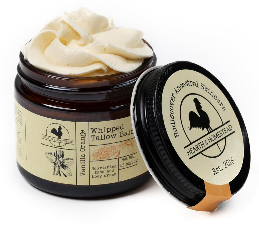Hearth and Homestead: Handmade Whipped Tallow Balm (Unscented/Herb-Infused) - Organic Body Butter with Infused Olive Oil, for Eczema, Rosacea, Baby - 1.3 oz