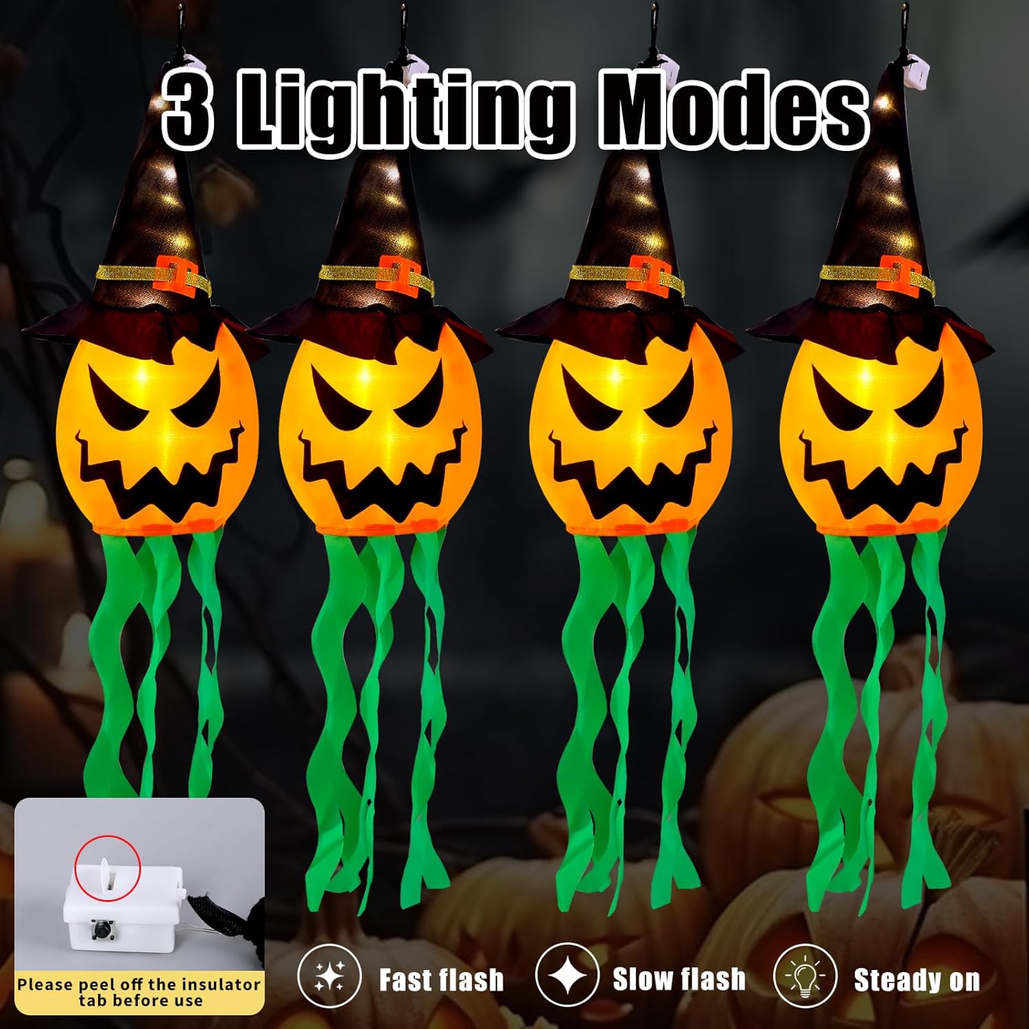Halloween Decorations Outdoor Halloween Decor Hanging Outdoor String Lights Glowing Ghost Witch Hat Halloween Decorations Indoor Ornaments Halloween Lights for Home Tree Garden Yard (4Pcs)