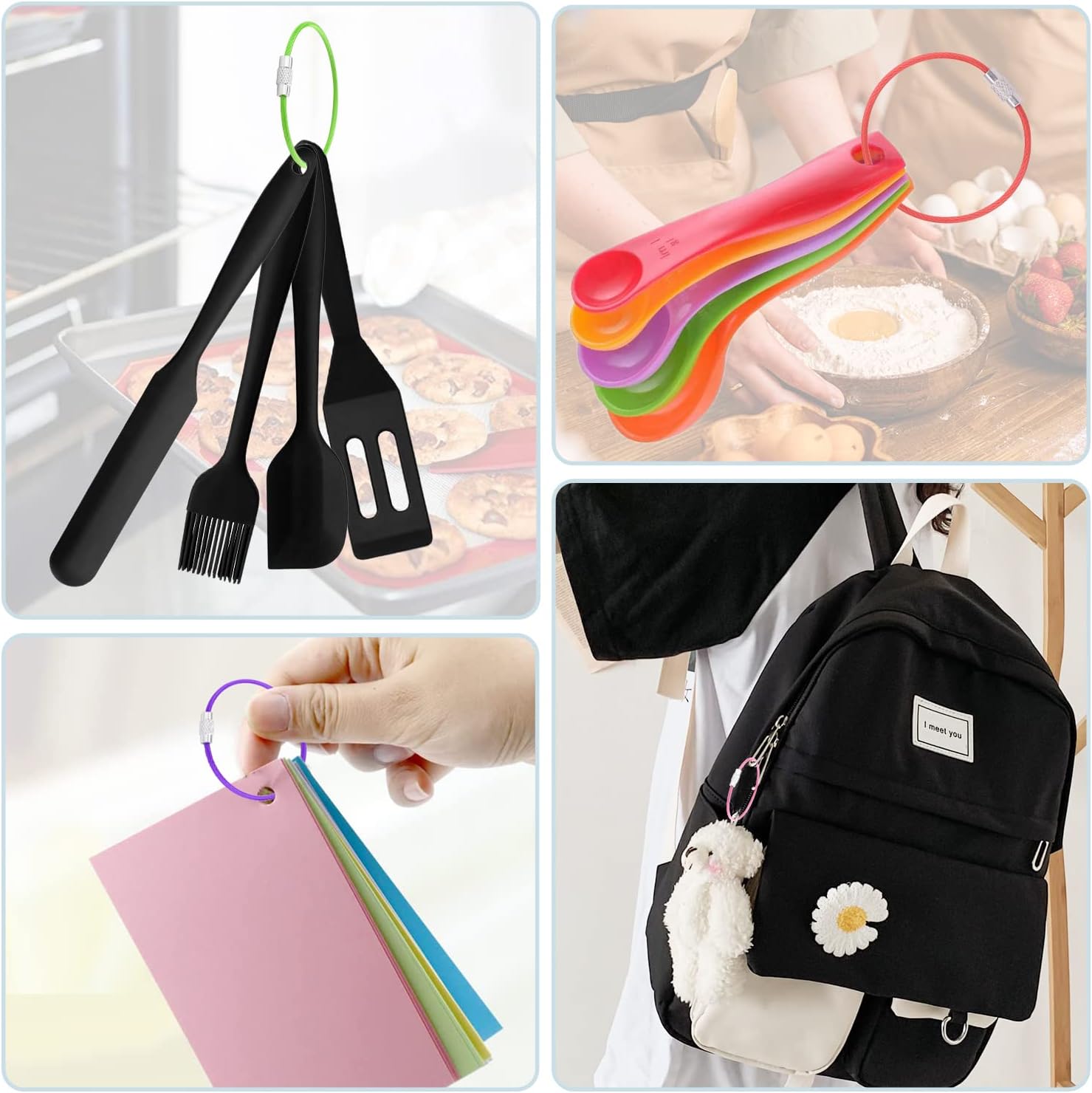 CooBigo 16 Pack Stainless Steel Loops 2mm Coated Wire Keychain Cable Large Keyrings 6 inch Key Chain for Luggage Tags, Key Tags, Keyrings, Kitchen utensils, Duster-Assorted Colors