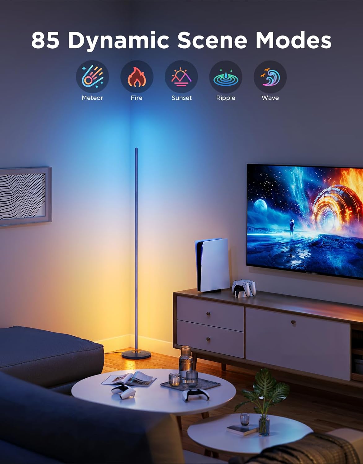 Govee RGBIC Floor Lamp Basic, LED Corner Lamp Works with Alexa, 1000 Lumen Smart Modern Floor Lamp with Music Sync and 16 Million DIY Colors, Color Changing Standing Lamp for Bedroom Living Room Black