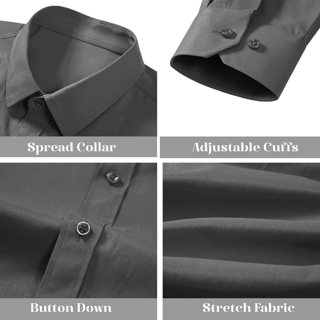 BEILU Stretch Mens Slim Fit Dress Shirts Formal Long Sleeve Button Down Shirts