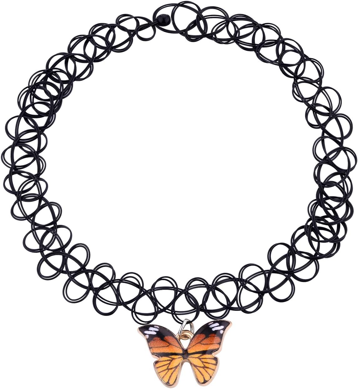 BodyJ4You 2PC Tattoo Choker Necklace - 90s Choker Necklace Women - 2000s Y2K Black Chokers Rainbow Choker - Butterfly Ying Yang Unicorn Rainbow Charms - Stretchy Elastic Necklace