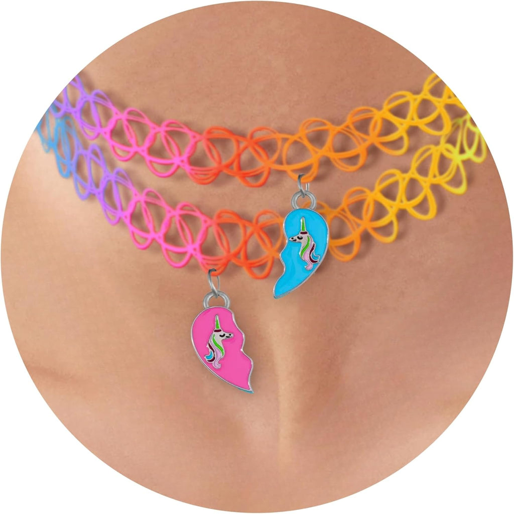 BodyJ4You 2PC Tattoo Choker Necklace - 90s Choker Necklace Women - 2000s Y2K Black Chokers Rainbow Choker - Butterfly Ying Yang Unicorn Rainbow Charms - Stretchy Elastic Necklace