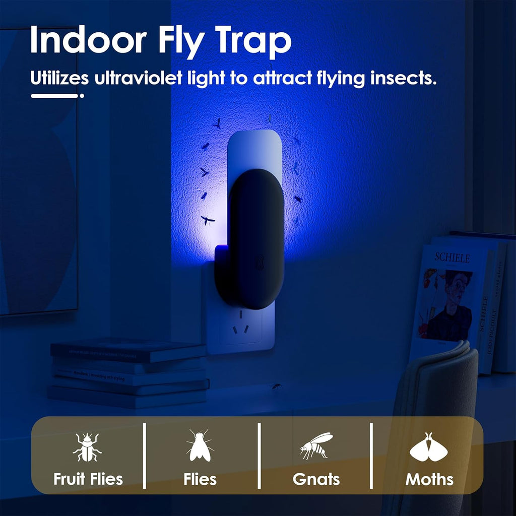 Flying Insect Trap, 2 in 1 Indoor Plug-in Fruit Fly Trap, 1 Trap White and 6 Glue Cards, Fruit Fly Traps for Gnat, Moth, Mosquito, Suitable for Every Part of The Home