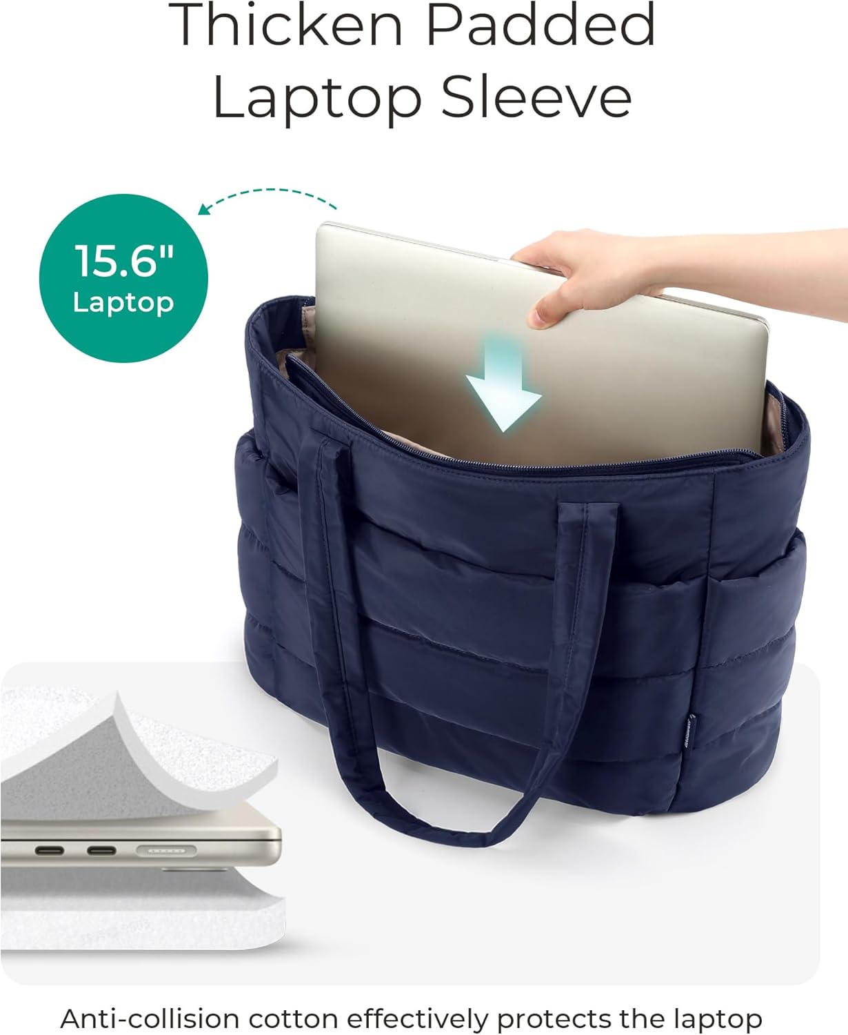 BAGSMART Tote Bag for Women, Lightweight Puffy Tote Bag with Compartments Shoulder Bag Handbag for Travel, Work, Gym