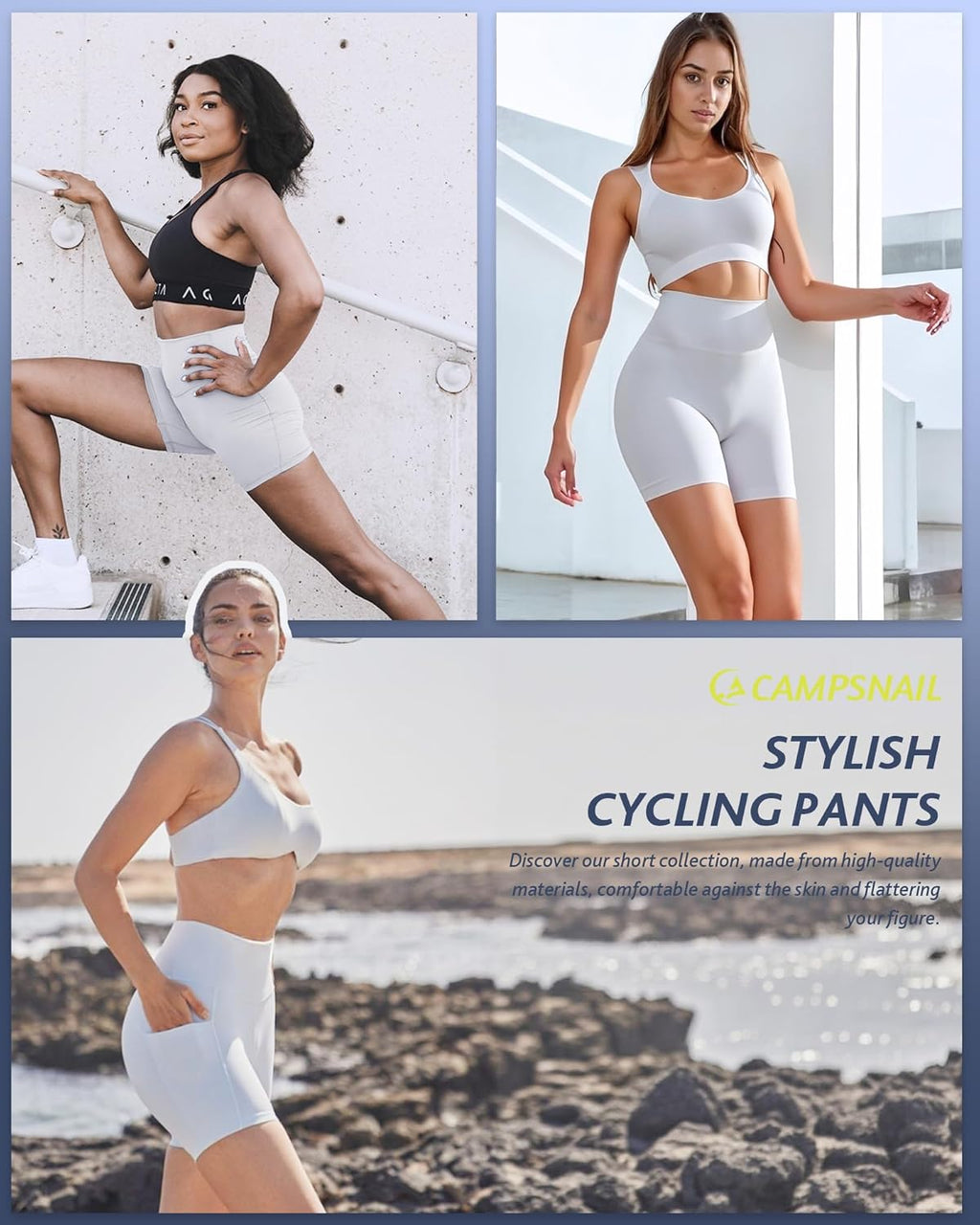 CAMPSNAIL Biker Shorts Women with Pockets - 3"/5"/8" High Waisted Workout Spandex Tummy Control Gym Running Yoga Shorts