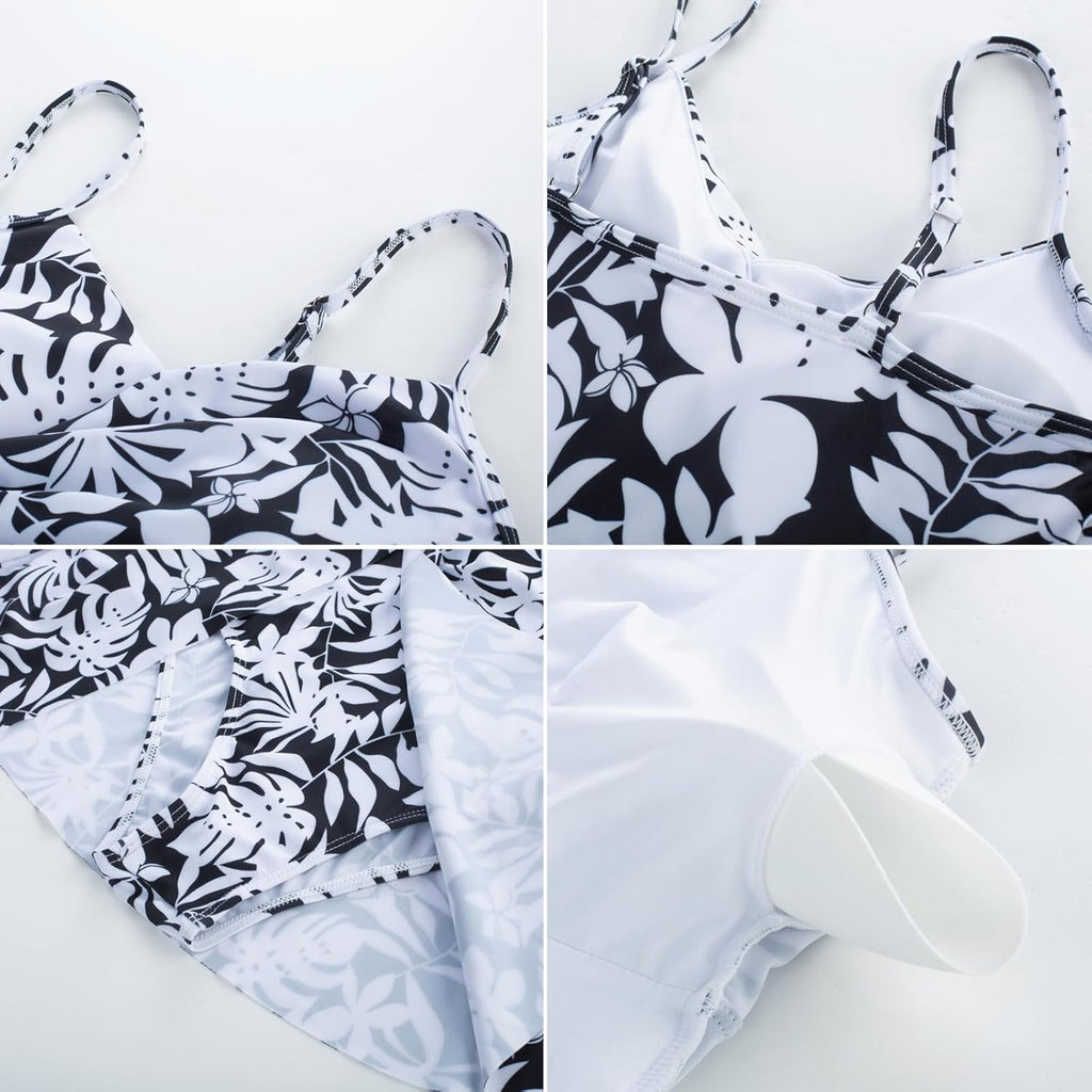 GRACE KARIN Women's One Piece Swim Dress V Neck Tummy Control Swimsuit Vacation Beachwear Bathing Suit