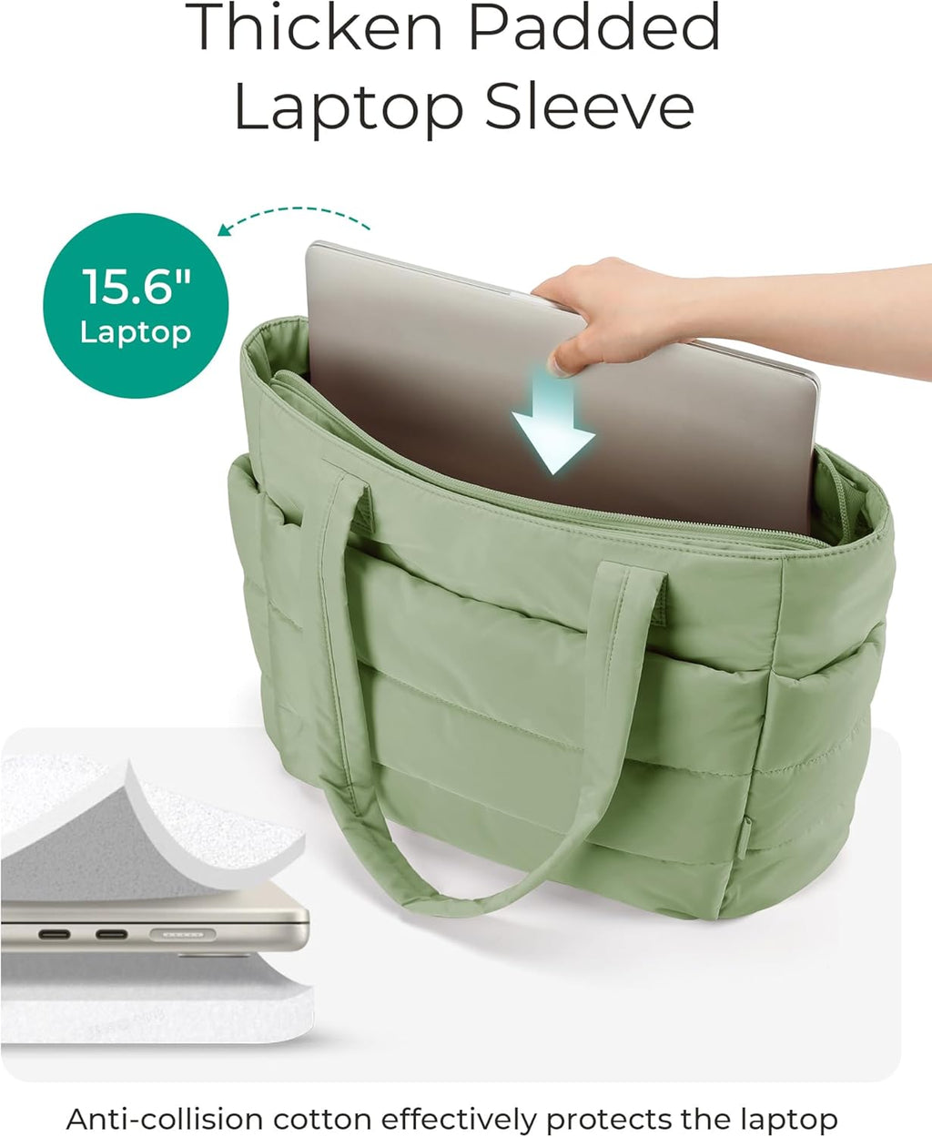 BAGSMART Tote Bag for Women, Lightweight Puffy Tote Bag with Compartments Shoulder Bag Handbag for Travel, Work, Gym