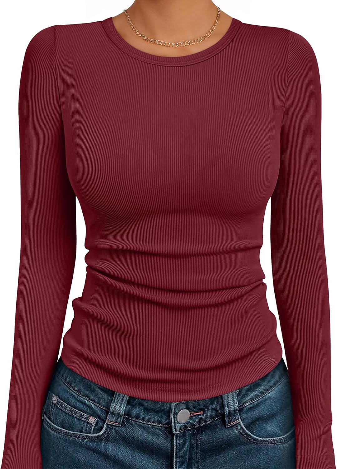 AUTOMET Long Sleeve Shirts Blouses Fall Fashion Ribbed Basic Tops Winter Clothes