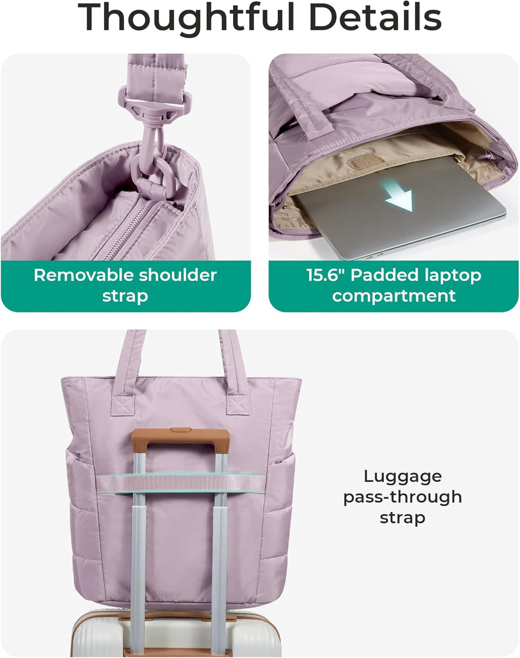 BAGSMART Tote Bag for Women, Lightweight Puffy Tote Bag with Compartments Shoulder Bag Handbag for Travel, Work, Gym