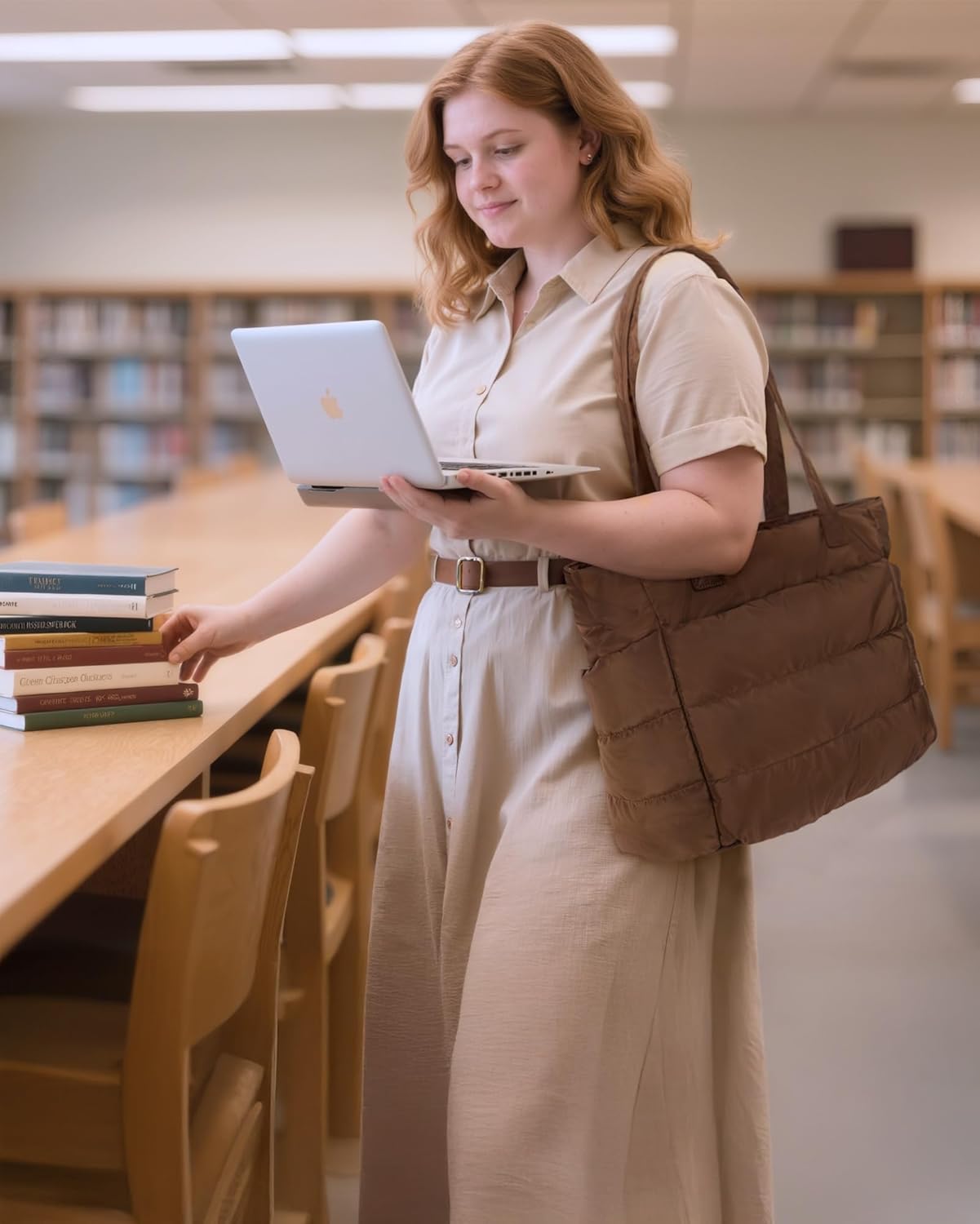 BAGSMART Tote Bag for Women, Lightweight Puffy Tote Bag with Compartments Shoulder Bag Handbag for Travel, Work, Gym