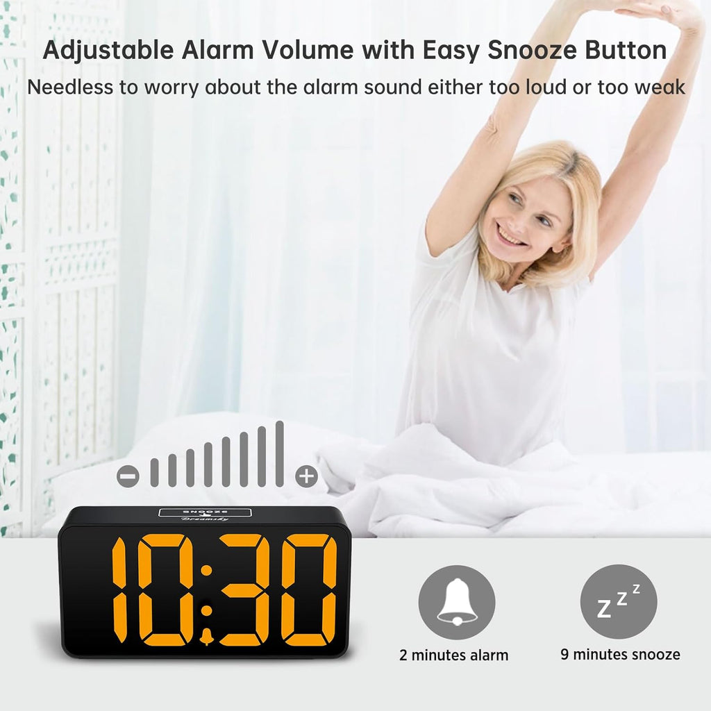 DreamSky Small Digital Alarm Clock for Bederoom, Large Big Numbers Display with Dimmer for Living Room, Electric Bedside Desk Clock with USB Charging Port, Adjustable Volume, USB-C Adapter Powered