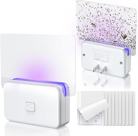 2 Pcs Fruit Fly Traps for Indoors (2 Device+10 Refills) Plug in UV Light Fly Trap for Gnats, Fruit Flies, Flying Insects Sleek Design Indoor Safe