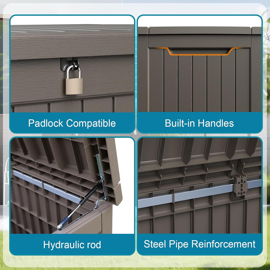 80 Gallon Resin Deck Box, Lockable Patio Outdoor Storage Box for Furniture, Garden Tools and Tools Storage, Waterproof Outside Storage Box - Black