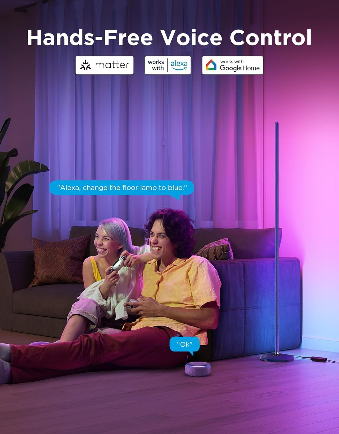 Govee RGBIC Floor Lamp Basic, LED Corner Lamp Works with Alexa, 1000 Lumen Smart Modern Floor Lamp with Music Sync and 16 Million DIY Colors, Color Changing Standing Lamp for Bedroom Living Room Black