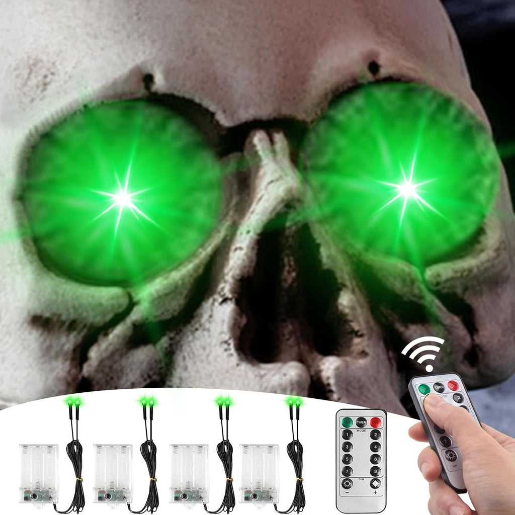 4 Pack Halloween Decoration LED Glowing Light Up Skulls Eyes, Horror DIY Glowing Eyes Lights Battery Operated for Halloween Decoration Masks, Skulls, Pumpkin, Spider, Tombstone Props (Red)