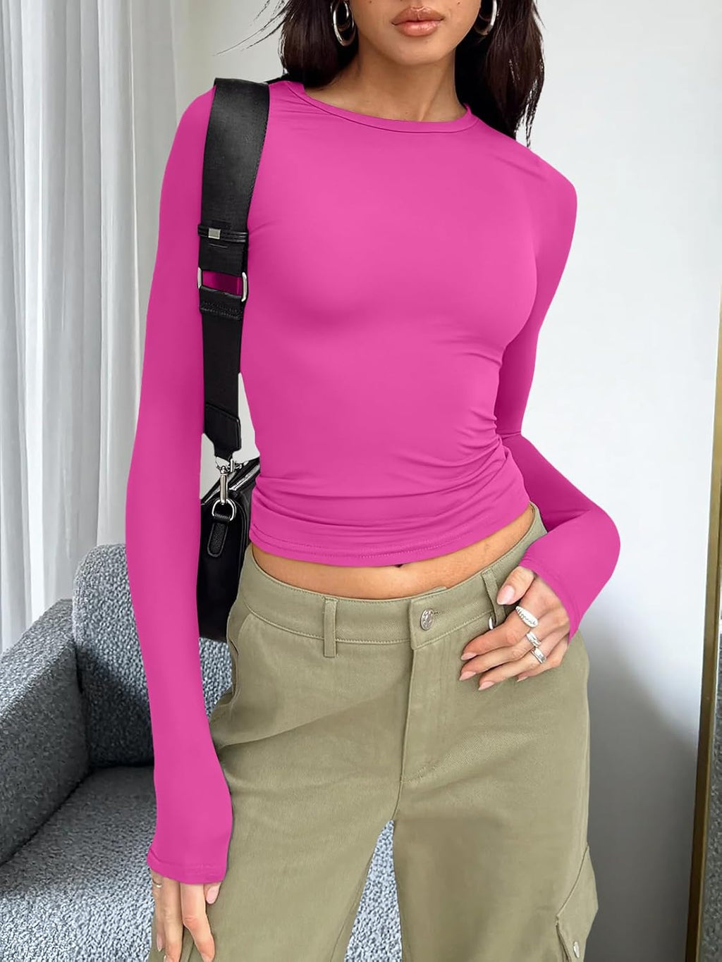 Trendy Queen Womens Long Sleeve T Shirts Fall Fashion 2025 Basic Crop Tops Going Out Outfits Y2k Clothes