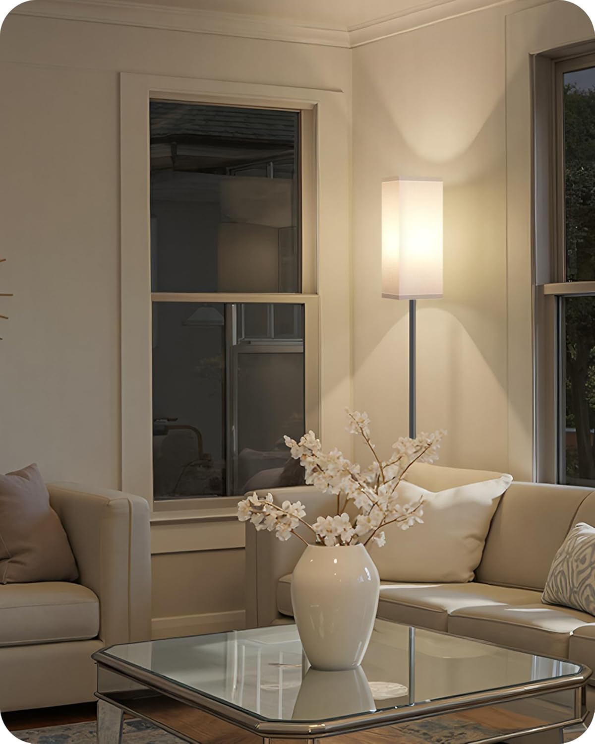 64.6" Floor Lamp, Pole with Foot Switch, Modern Standing Lamp Lampshade, Minimalist Freestanding Lamp (Bulb Not Included), for Living Room, Bedroom Office ETL Listed, Black and Beige E07LD05