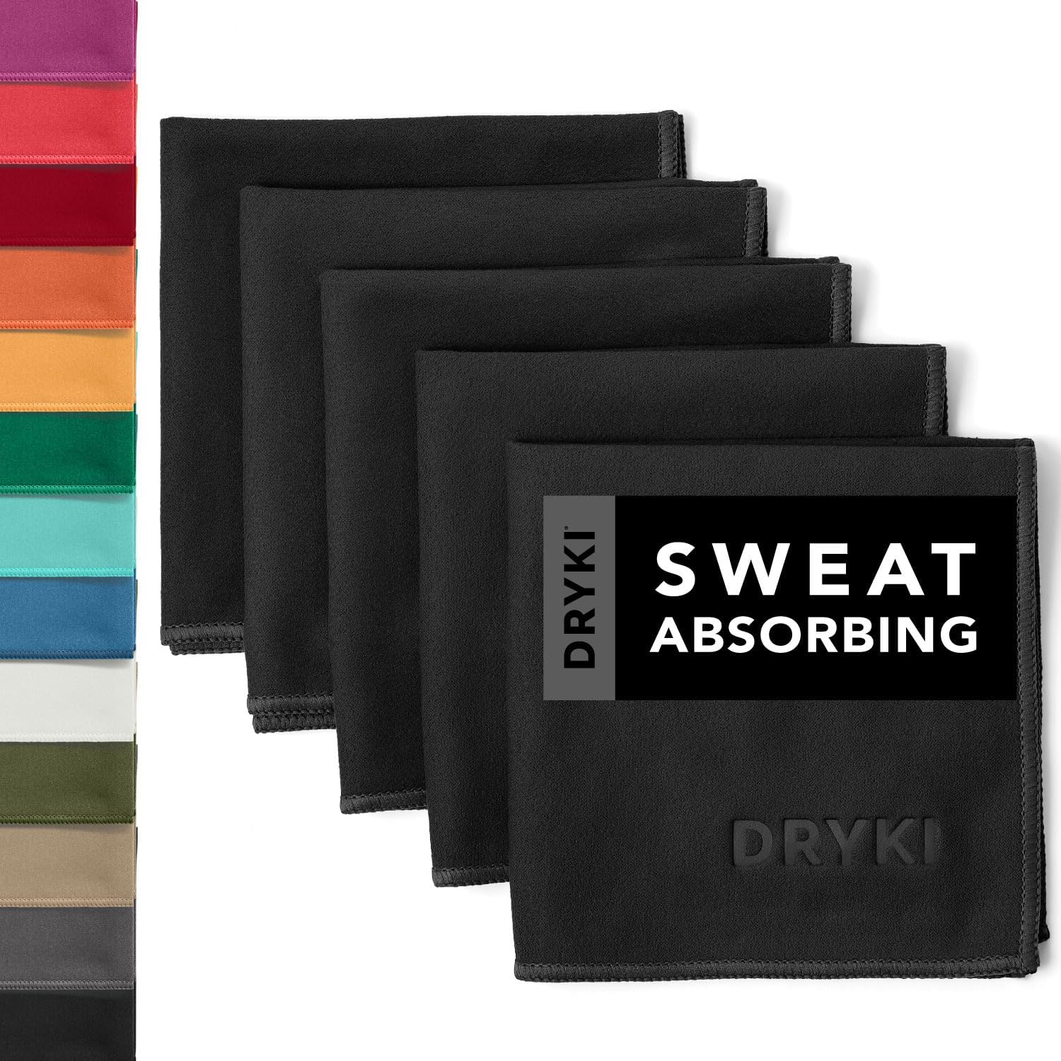 Sweat Absorbing Handkerchiefs - The Original Pocket-Sized Sweat Towels - Quick-Dry Microfiber Sweat Rags for Face, Hands, & Body - Men & Women - Gym, Sports, and Work (Black: 5 Pack)