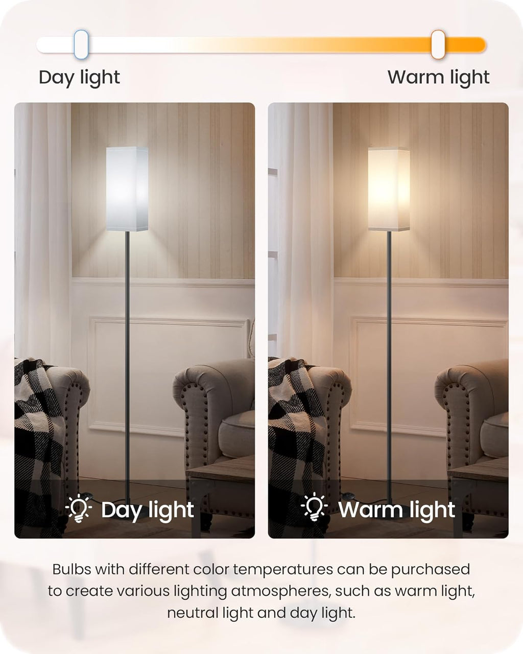 64.6" Floor Lamp, Pole with Foot Switch, Modern Standing Lamp Lampshade, Minimalist Freestanding Lamp (Bulb Not Included), for Living Room, Bedroom Office ETL Listed, Black and Beige E07LD05