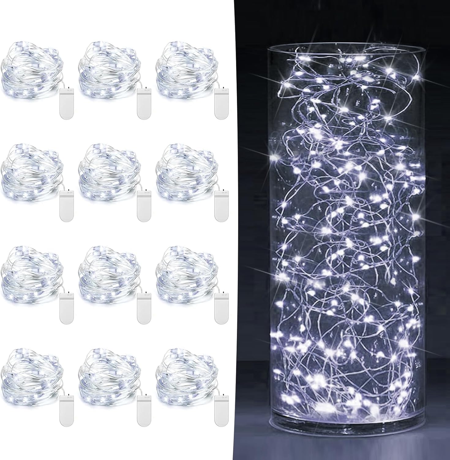 6 Pack Fairy Lights Battery Operated 7ft 20 LED Mini String Lights Twinkle Lights Silver Wire Firefly Starry Moon Lights for Mason Jars Wedding Party Christmas Centerpiece Table Decorations,Warm White