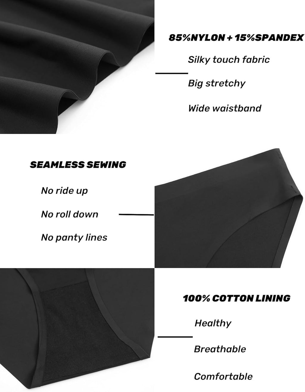 Caterlove Women's Seamless Underwear No Show Stretch Bikini Panties Silky Invisible Hipster 6 Pack