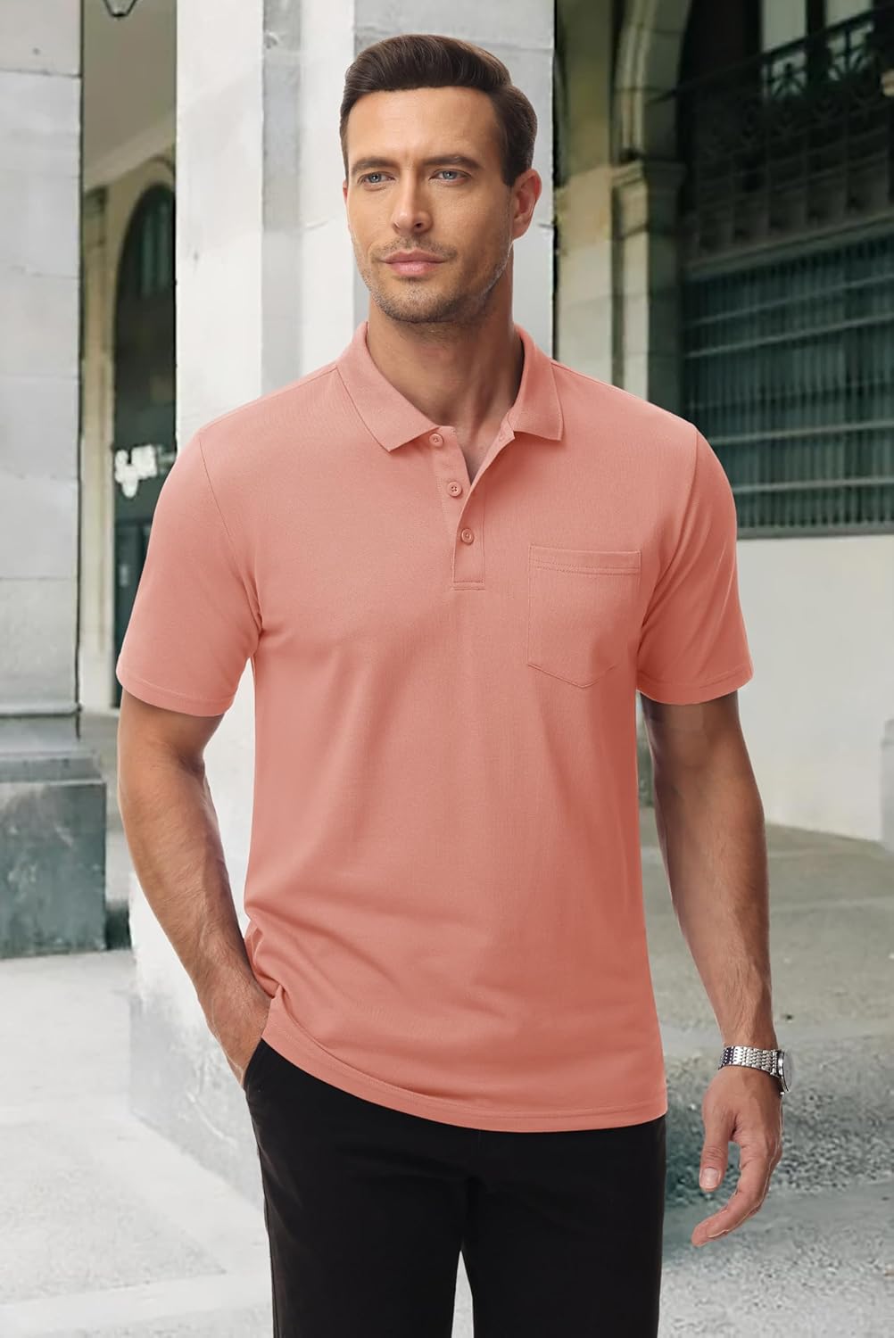 MAGCOMSEN Men's Polo Shirt Quick Dry Performance Short Sleeve Tactical Shirts Pique Jersey Golf Shirt