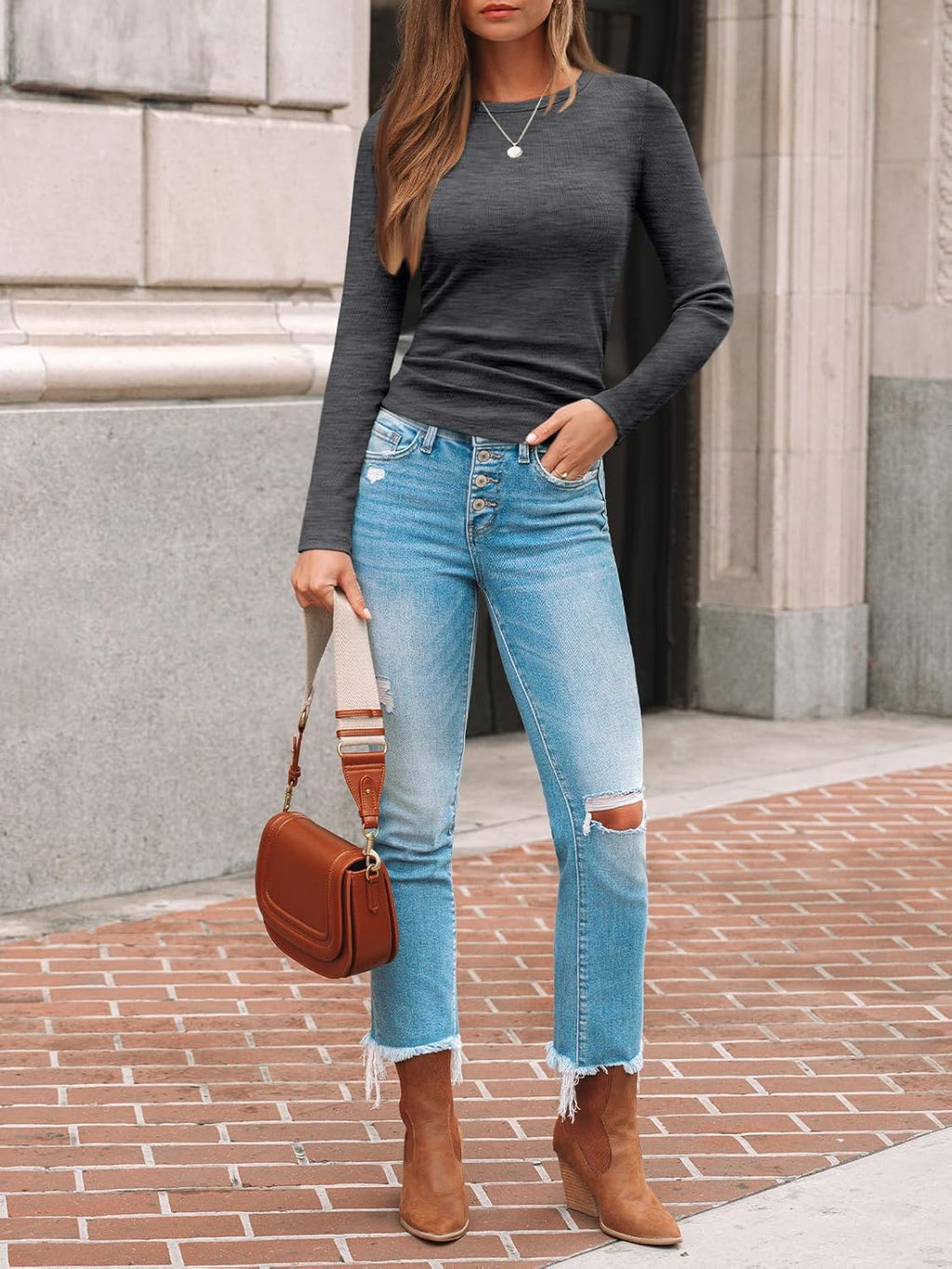 AUTOMET Long Sleeve Shirts Blouses Fall Fashion Ribbed Basic Tops Winter Clothes