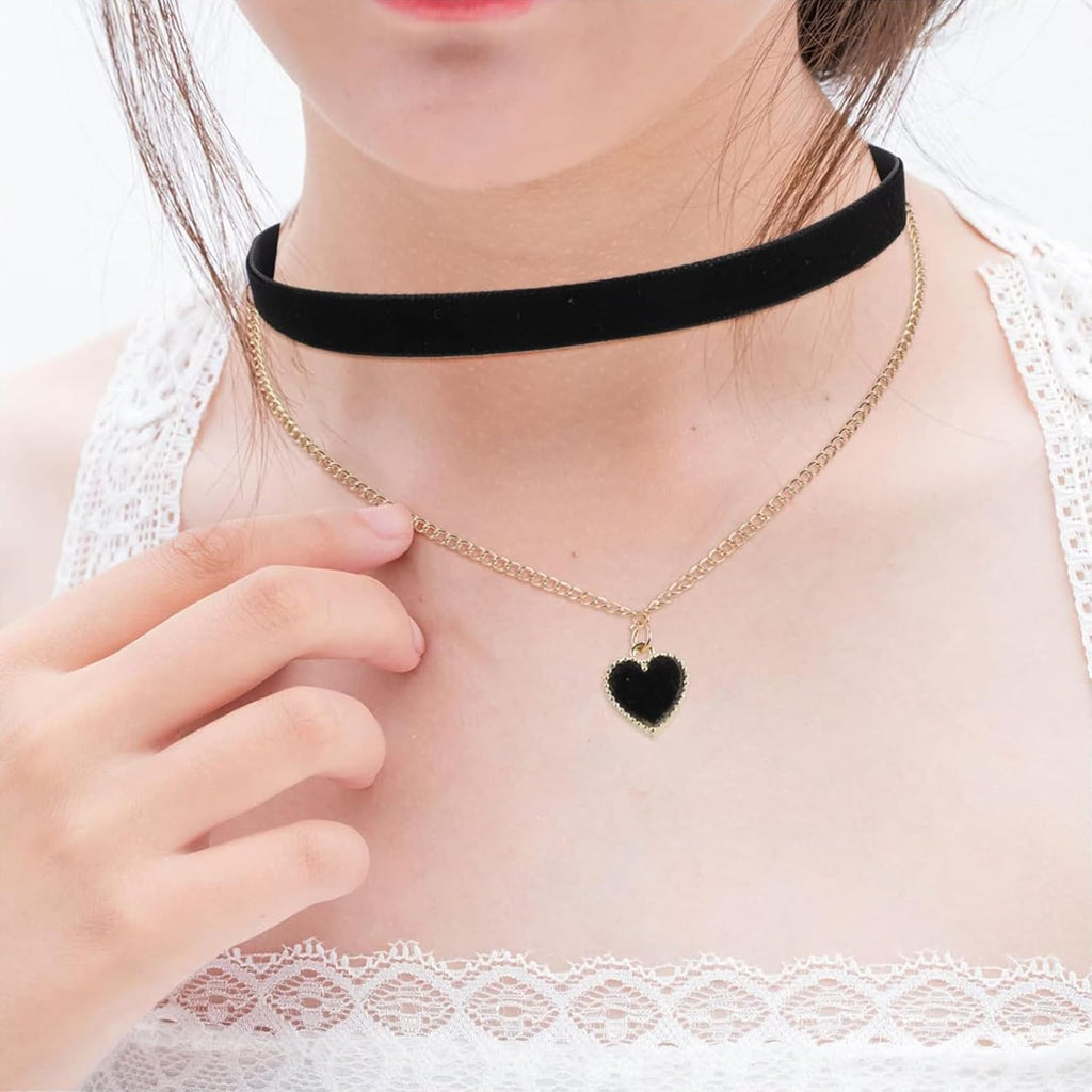 Fesciory Black Necklaces for Women, Adjustable Layered Velvet Leather Lace Collar Necklace, Goth Jewelry Gifts.