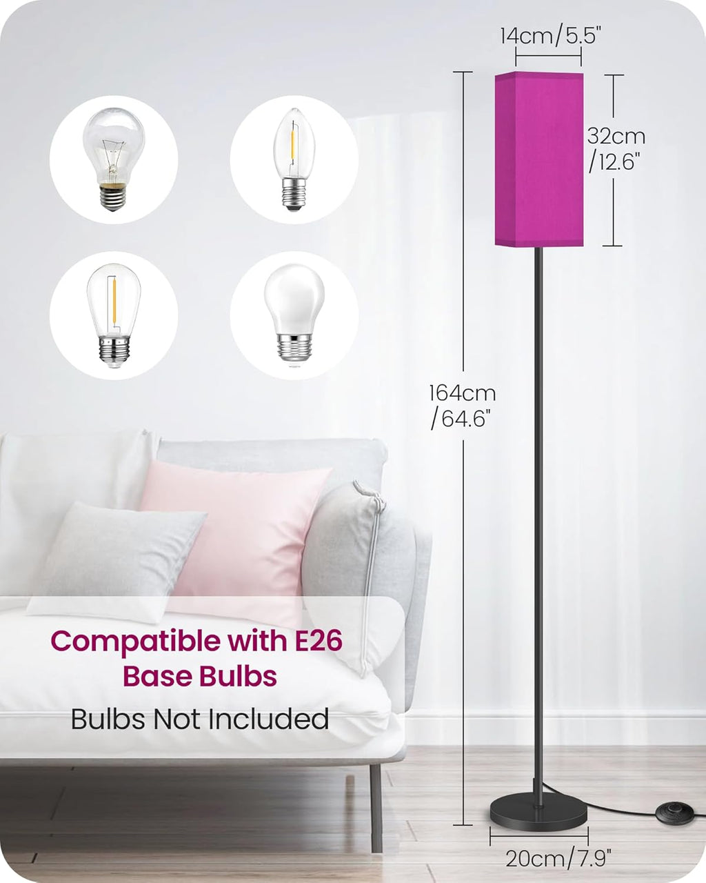 64.6" Floor Lamp, Pole with Foot Switch, Modern Standing Lamp Lampshade, Minimalist Freestanding Lamp (Bulb Not Included), for Living Room, Bedroom Office ETL Listed, Black and Beige E07LD05