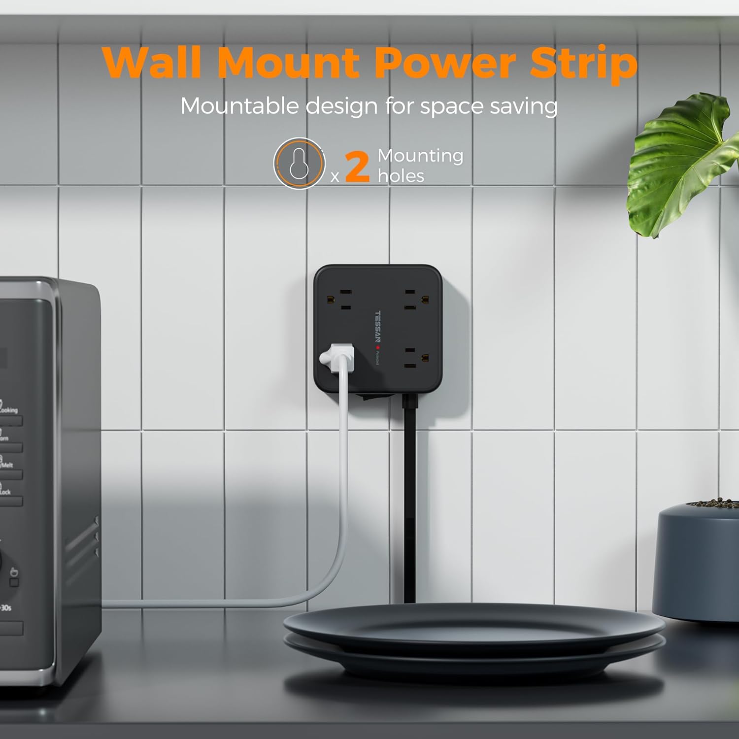 TESSAN Surge Protector Power Strip, 5 Ft Flat Plug Extension Cord with 3 USB (1 USB C) 8 Outlets, 900J Surge Protection, 3 Sided Outlet Extender with Power Switch for Office, Dorm Room Essentials