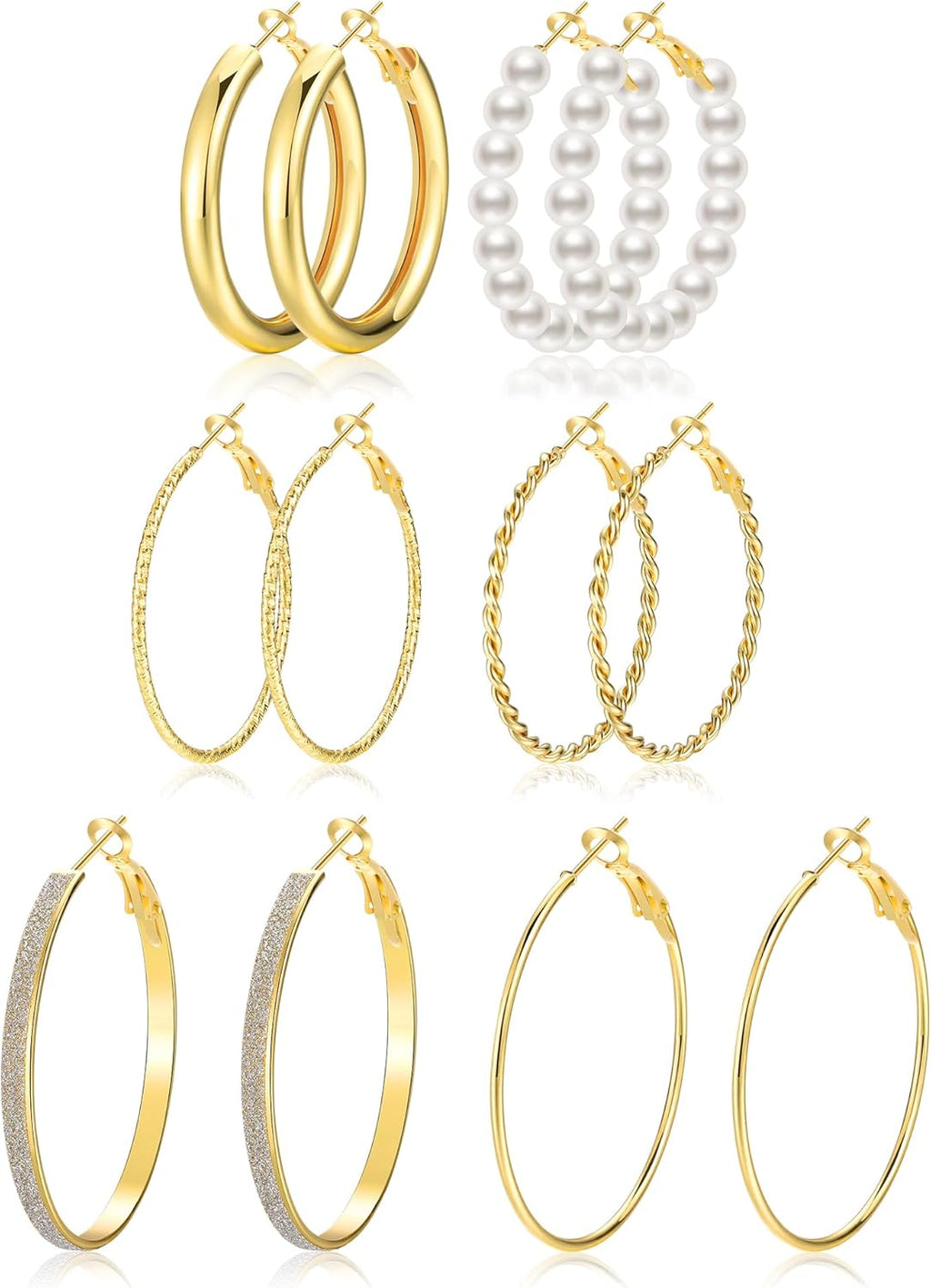 Gold Hoop Earrings Set for Women, 12 Pairs Hypoallergenic Large/Big Thin Thick Gold Hoops Earrings Loop Pack for Jewelry Gift 40mm/50mm