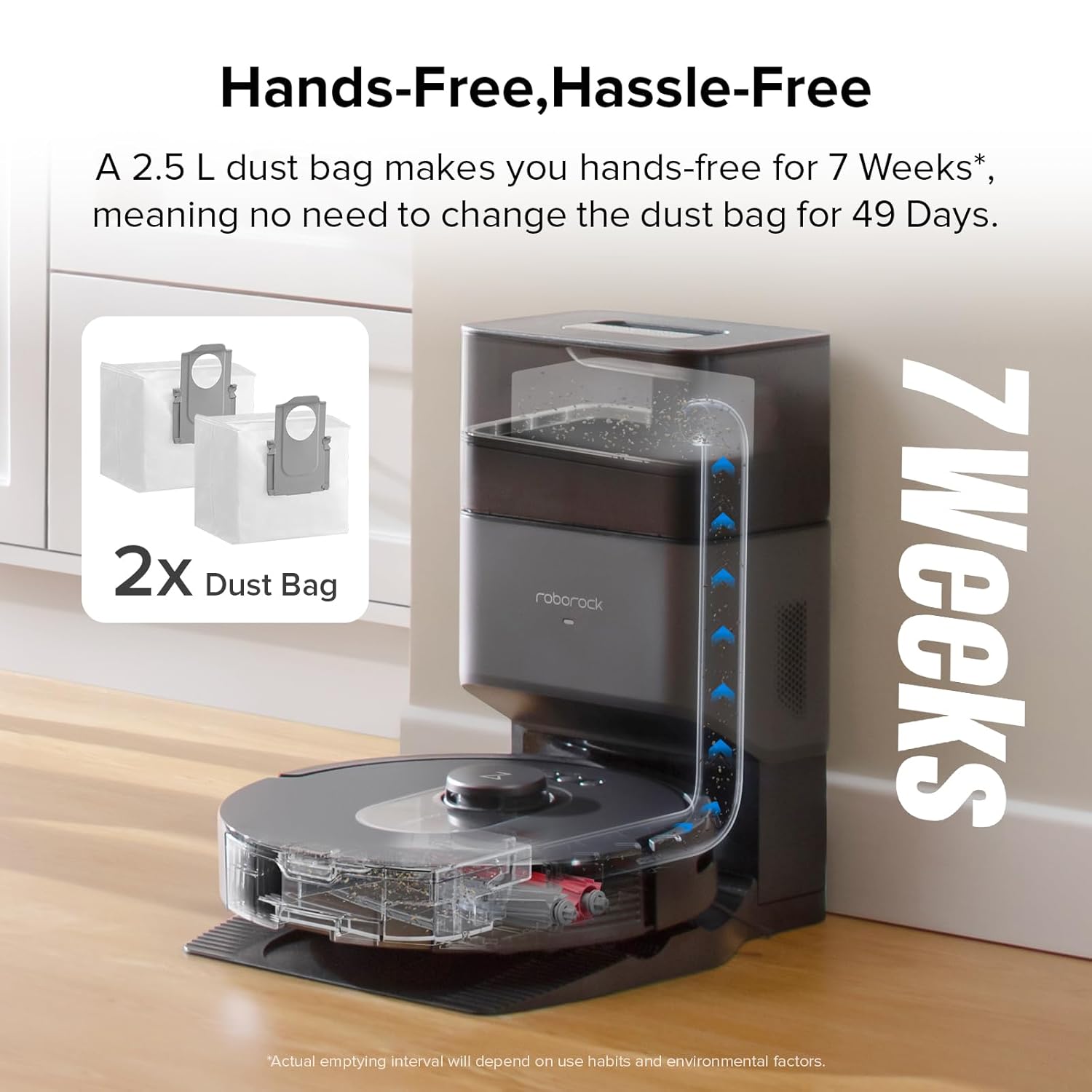 roborock Q7 M5+ Robot Vacuum and Mop, Upgraded from Q5 Max+, Up to 7-9 Weeks Self-Empty, 10000Pa Suction, Dual Anti-Tangle System for Pet Hair & Carpet, PreciSense LiDAR Navigation, App Control, Black