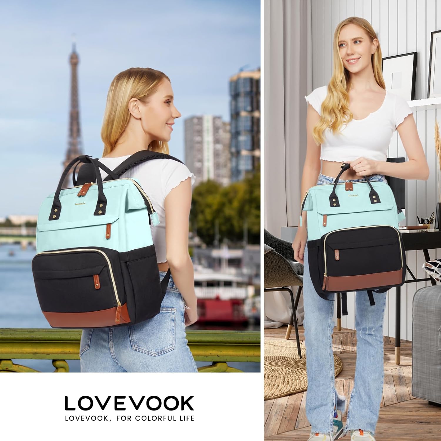 LOVEVOOK Laptop Backpack for Women, 15.6 Inch Work Business Backpacks Purse With Large Capacity, Waterproof Nurse Bag College Bookbag for School, Waterproof Casual Daypack for Travel