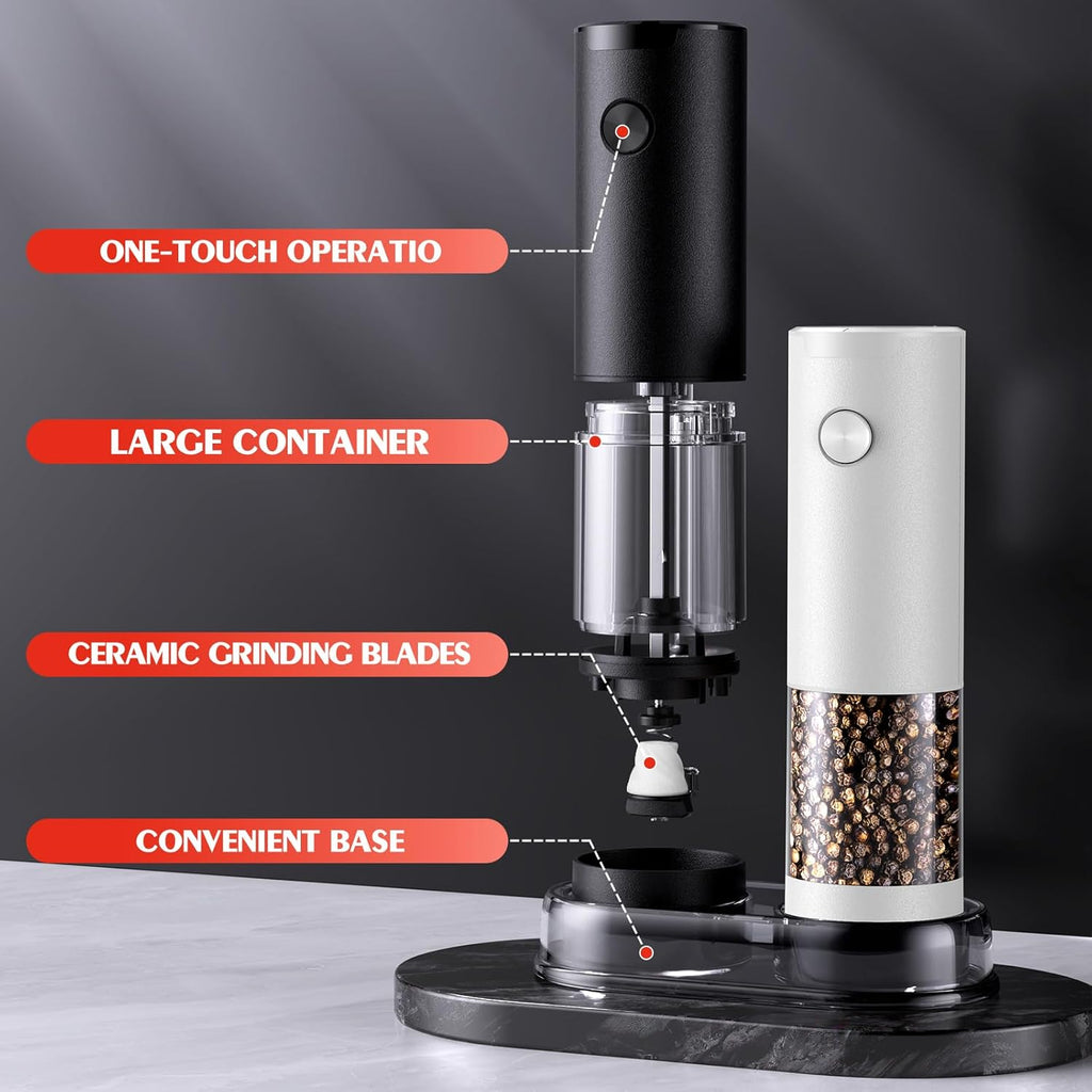 Electric Salt and Pepper Grinder Set Automatic Battery Pepper Mill Shakers Adjustable Coarseness Upgraded Larger Capacity with Led Home and Kitchen Appliances for New House Warming Gifts