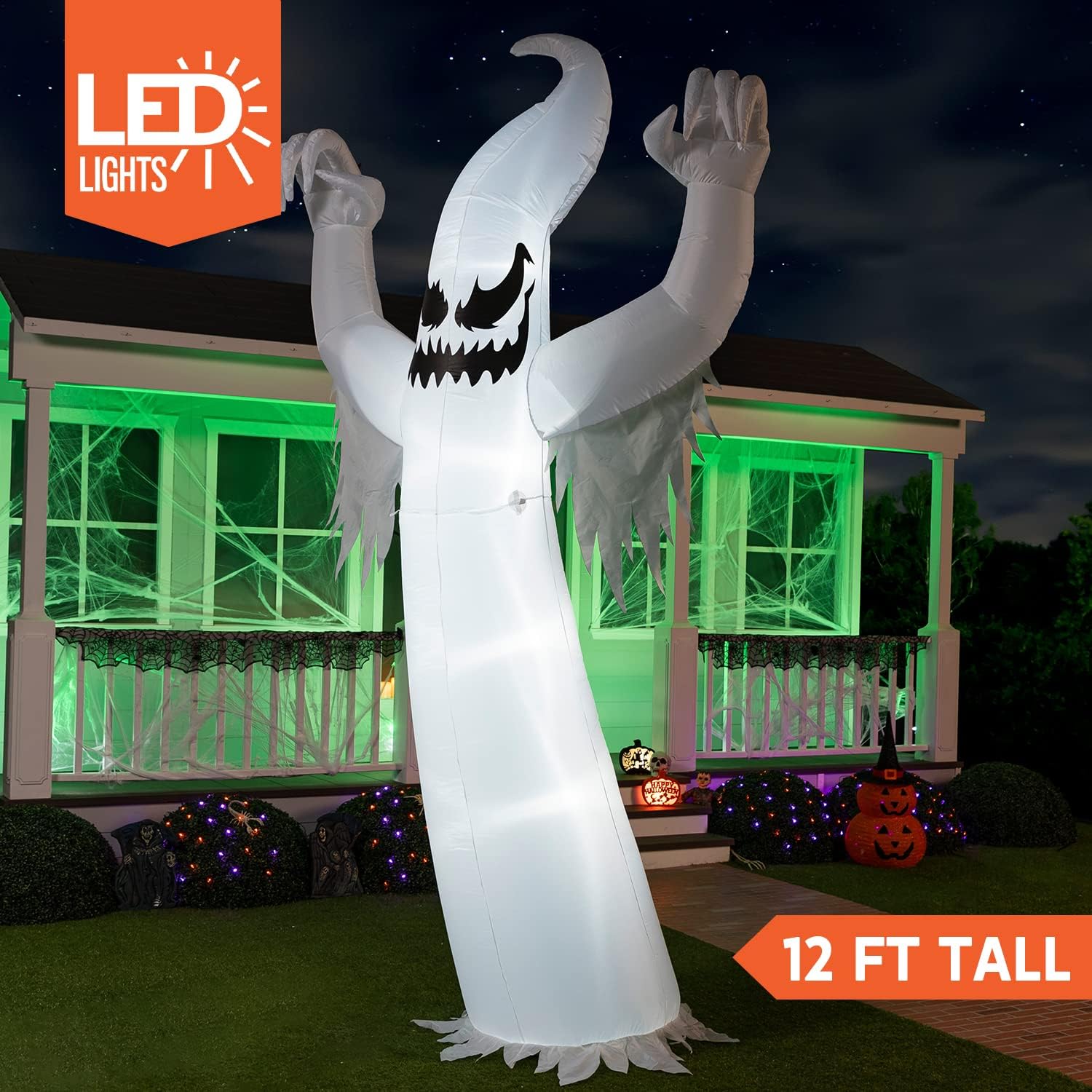 Joiedomi 12 FT Halloween Inflatables Outdoor Decorations, Scary Ghost Halloween Decor, Inflatable Ghost Blow Ups for Yard with LEDs for Outside Yard Decorations