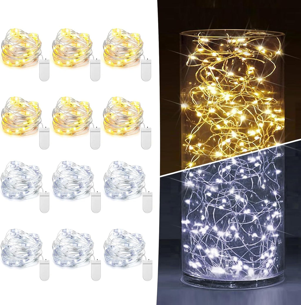 6 Pack Fairy Lights Battery Operated 7ft 20 LED Mini String Lights Twinkle Lights Silver Wire Firefly Starry Moon Lights for Mason Jars Wedding Party Christmas Centerpiece Table Decorations,Warm White