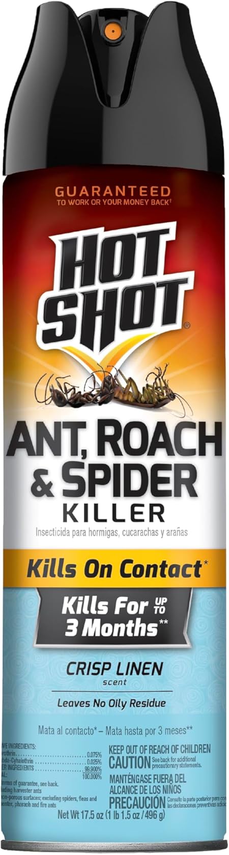 Hot Shot Ant, Roach & Spider Killer, Kills Insects Indoors and Outdoors, Kills Roaches and Listed Ants on Contact, Insecticide Spray, 17.5 Ounce (Crisp Linen)