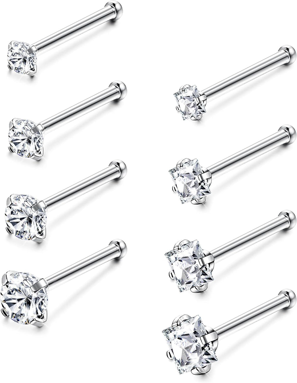 Jstyle Hypoallergenic Nose Rings 18G 20G Surgical Stainless Steel Nose Rings Studs Cubic Zirconia Nose Ring Labret Nose Piercing Jewelry for Women Men 1.5mm 2mm 2.5mm 3mm