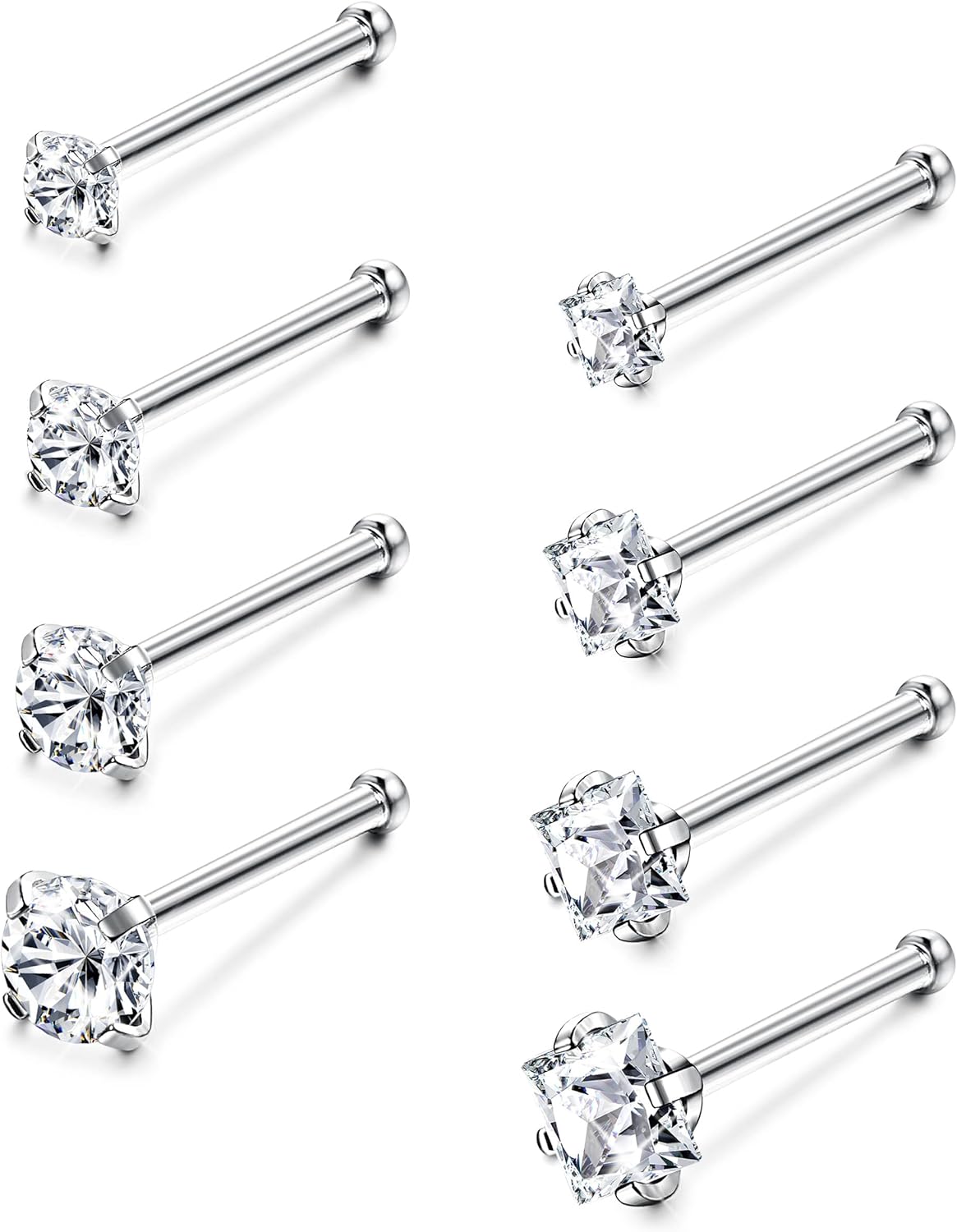 Jstyle Hypoallergenic Nose Rings 18G 20G Surgical Stainless Steel Nose Rings Studs Cubic Zirconia Nose Ring Labret Nose Piercing Jewelry for Women Men 1.5mm 2mm 2.5mm 3mm
