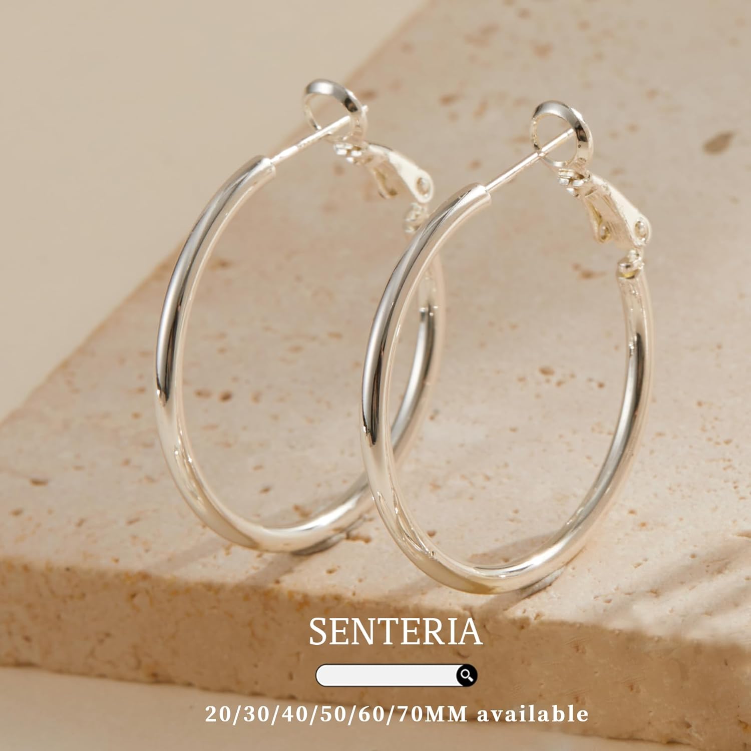 Senteria 2mm Wide 925 Sterling Silver Hoop Earrings for Women Hypoallergenic Lightweight Thin Large Big Gold Plated Hoops Earrings for Women 20/30/50/70MM