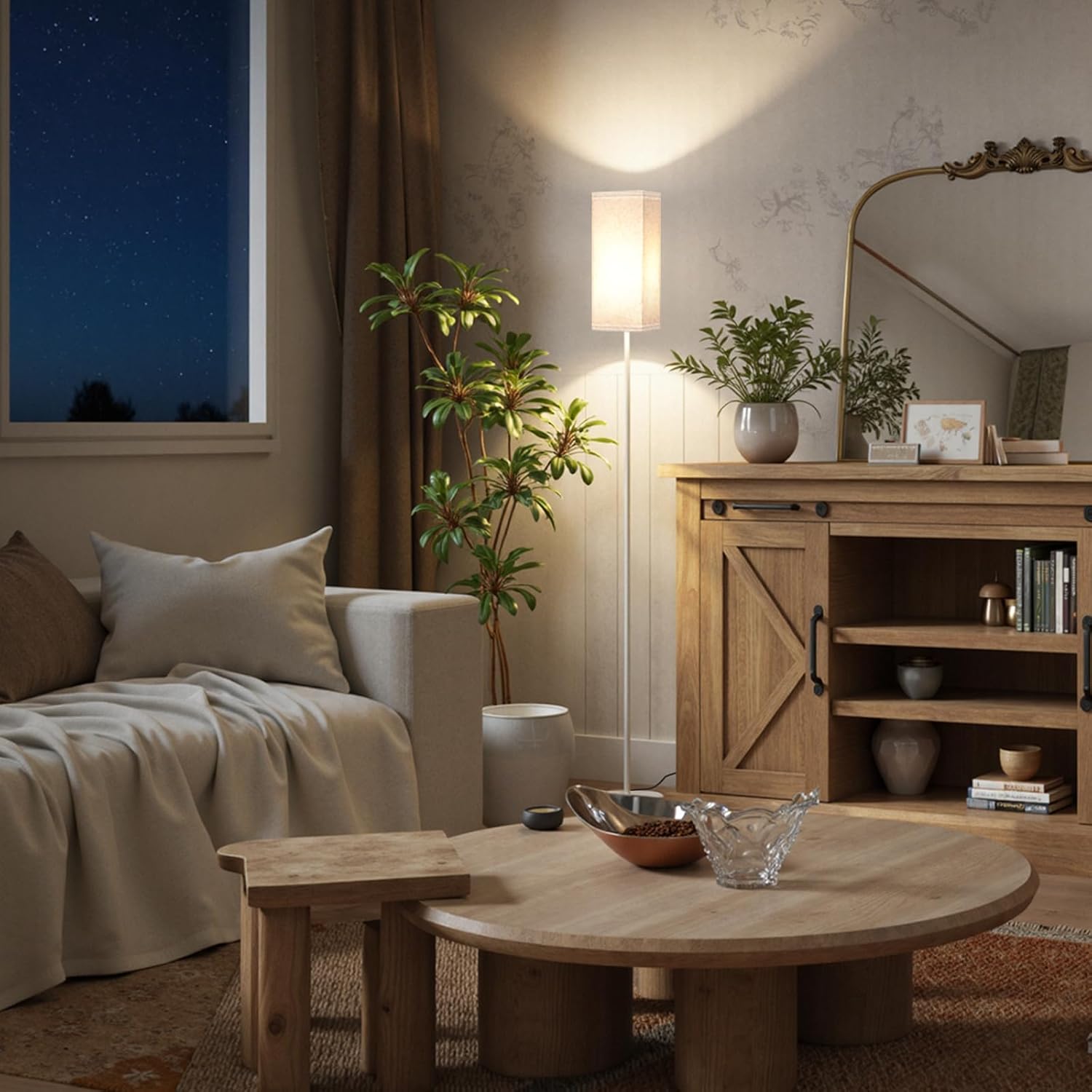 64.6" Floor Lamp, Pole with Foot Switch, Modern Standing Lamp Lampshade, Minimalist Freestanding Lamp (Bulb Not Included), for Living Room, Bedroom Office ETL Listed, Black and Beige E07LD05